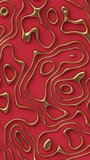 Wavy surface. Liquid Gold. Moving shiny and glossy golden waves on a red background. Abstract graphic background. Seamless looping animation.