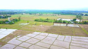 Drone aerial view thailand countryside top tradition home and village at northern thailand beautiful nature landscape,4K video resolution background.