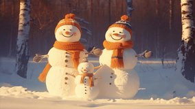 Frosty family scene snowman family captured in a serene winter woodland footage for background - Powered by Shutterstock - Get 15% off with code: PIKWIZARD15