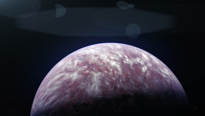 Cinematic animation of unknown exoplanet with a solid surface and an atmosphere in deep space. Royalty-Free Stock Footage #3456243051