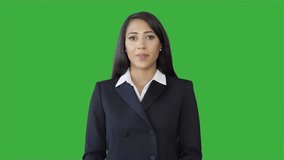 Woman in Interview Against on Isolated Green Screen 