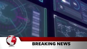Animation of breaking news text over data processing and globe. Global business and digital interface concept digitally generated video. - Powered by Shutterstock - Get 15% off with code: PIKWIZARD15