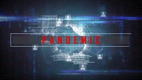 Animation of data processing and globe with icons over pandemic text. Global business and digital interface concept digitally generated video. - Powered by Shutterstock - Get 15% off with code: PIKWIZARD15
