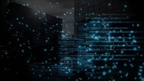 Animation of data processing and light spots over cityscape. Global technology, computing and digital interface concept digitally generated video. - Powered by Shutterstock - Get 15% off with code: PIKWIZARD15