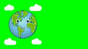 Animated Blue Earth breathing with cute face emoji on the green screen background. Suitable to place on go green content and earth day event or World Earth Day.