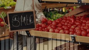 Animation of financial data processing over caucasian couple grocery shopping. Global shopping, finance, connections, computing and data processing concept digitally generated video. - Powered by Shutterstock - Get 15% off with code: PIKWIZARD15