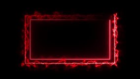 Abstract Red Neon Dual Square Frames on Black Background. Neon Rectangular Abstract Red Frame, Neon light frame red color abstract seamless background.