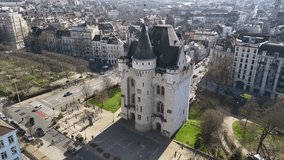 Medieval castle in Brussels. Aerial view. 4k