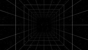 Retro Futuristic 80-90's Universe space tunnel Background, Abstract digital tunnel with star moving. Retro futurism, Retro wave cyber grid animation loop. - Powered by Shutterstock - Get 15% off with code: PIKWIZARD15