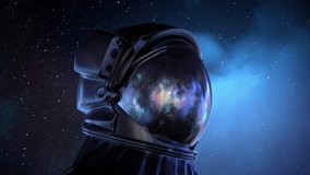 Astronaut floating looking at stars reflecting in visor. Closeup on spaceman during space walk. - Powered by Shutterstock - Get 15% off with code: PIKWIZARD15