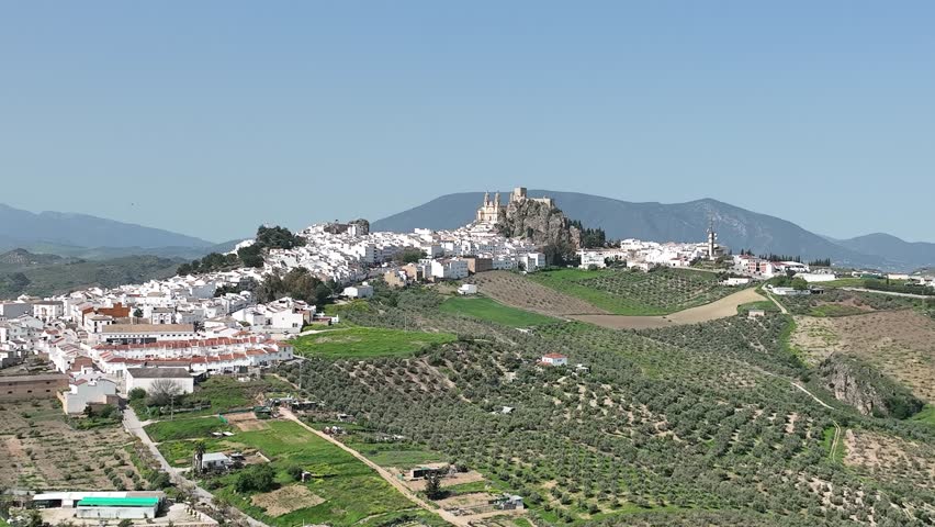 aerial view of the municipality of Olvera in the region of the white villages of Cadiz, Spain.