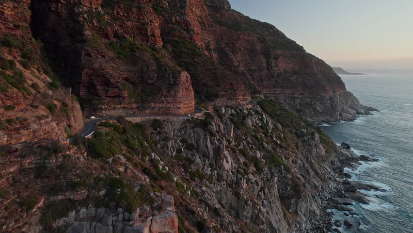 Scenery Of Chapman's Peak Drive In Cape Town, South Africa - Aerial Drone Shot Royalty-Free Stock Footage #3456615555