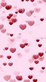 Abstract romance vertical motion background with animated red heart shape particles pulsating on tender pink backdrop. Decorative festive video animation for romantic love party or Valentine's day.