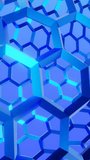 Vertical video blue hexagon grid tube loop animation background
