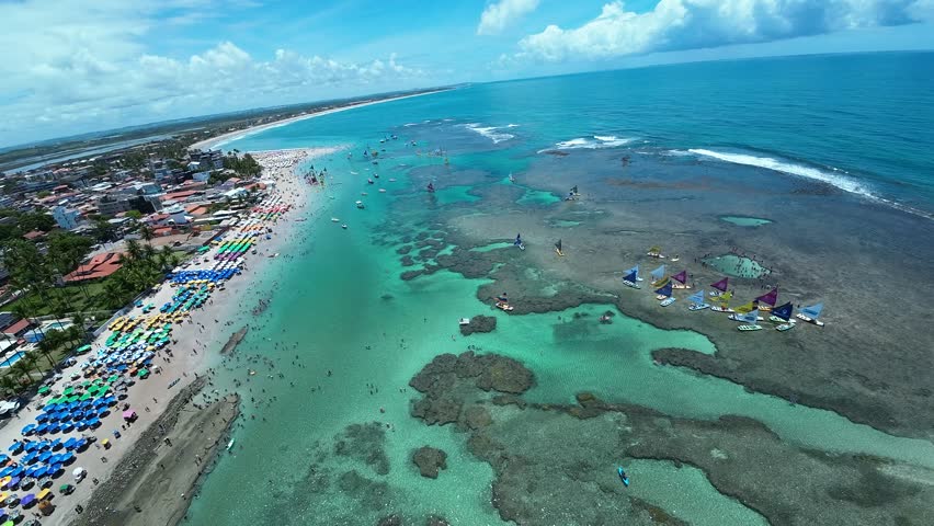 Ocean View At Port Of Chickens Beach Pernambuco Brazil. Maritime Port Of Chickens Beach Pernambuco. Paradise Landscape Leisure Beauty. Paradise Seaside Leisure Watercolor Coast. Porto de Galinhas.
