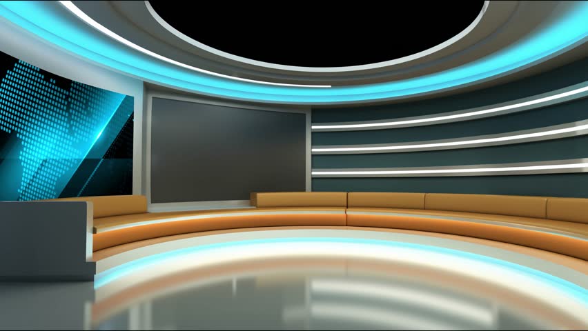 Tv studio. News room. Studio Background. Newsroom bakground. Backdrop for any green screen or chroma key video production. Loop. 3D rendering.