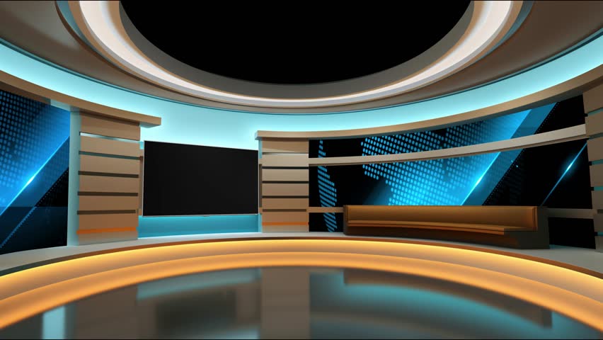Tv studio. News room. Studio Background. Newsroom bakground. Backdrop for any green screen or chroma key video production. Loop. 3D rendering.