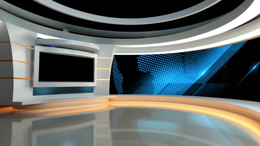 Tv studio. News room. Studio Background. Newsroom bakground. Backdrop for any green screen or chroma key video production. Loop. 3D rendering.