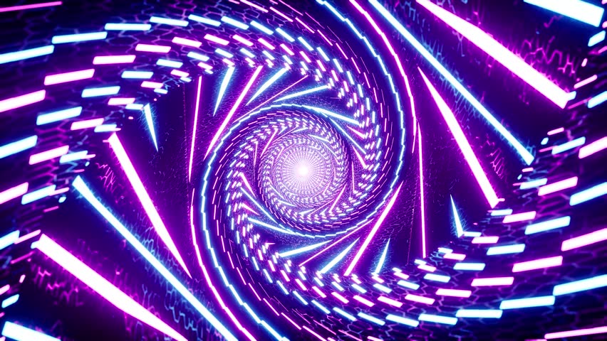 VJ Loop of Spiral Twisted Neon Lights Organic Tunnel