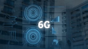 Animation of 6g text, digital data processing on screens over cityscape. Global connections, computing and data processing concept digitally generated video. - Powered by Shutterstock - Get 15% off with code: PIKWIZARD15