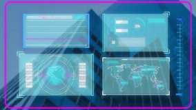 Animation of digital data processing on screens over cityscape. Global connections, computing and data processing concept digitally generated video. - Powered by Shutterstock - Get 15% off with code: PIKWIZARD15