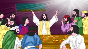 Video of the last supper, Jesus spoke and looked up into heaven. By stretching out both arms