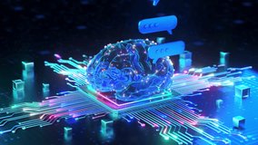 A glowing digital brain with chat bubbles on a neon circuit board, illustrating the concept of AI communication and machine learning. - Powered by Shutterstock - Get 15% off with code: PIKWIZARD15