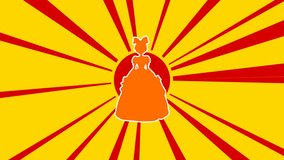 Princess symbol on the background of animation from moving rays of the sun. Large orange symbol increases slightly. Seamless looped 4k animation on yellow background