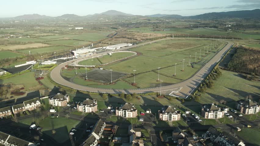 Dundalk horse race stadium in county louth, ireland, with surrounding landscape, aerial view