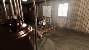 3D animation showing an old mechanical style clock system sitting in an old wooden room - Powered by Shutterstock - Get 15% off with code: PIKWIZARD15