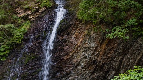 Amazing view of waterfall Huk in Carpathian Mountains. Ukraine. Nature video. 4K, 3840*2160, high bit rate, UHD