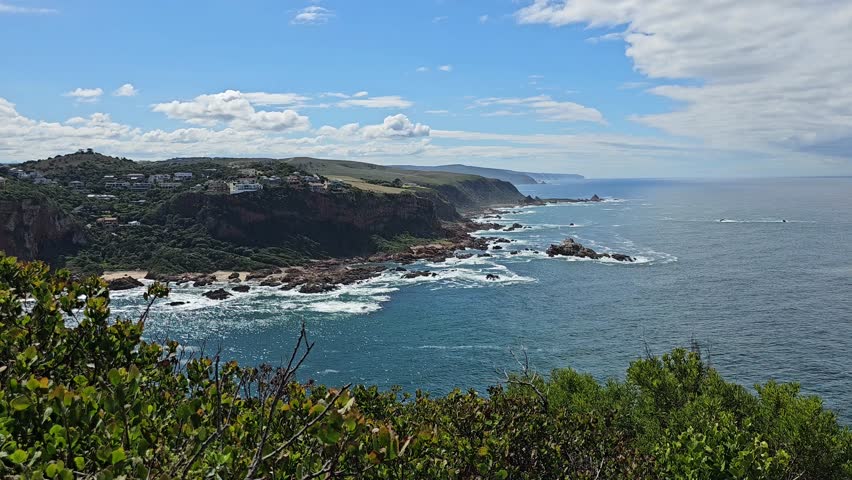 Panorama of the sea or ocean rocks and reefs South Africa. Beautiful seascape