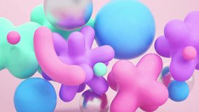Colorful Floating shapes 4k Animation. 3D Illustration