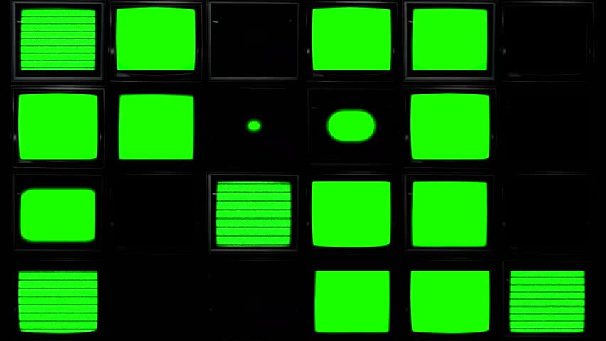 A grid of monitor screens with a green screen effect to key out and replace your own media Royalty-Free Stock Footage #3457281665