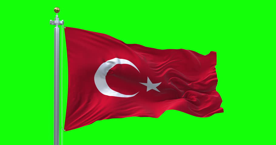 Türkiye (Turkey) Flag. 4K 3D Realistic Waving Flag with Green Screen (Perfect Loop)