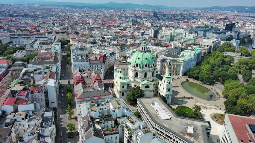 Aerial View of Vienna, Austria: St. Charles