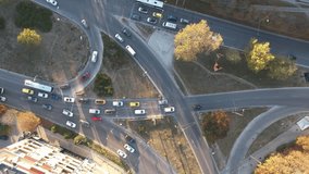Aerial view of street traffic of the city center. Busy intersection. Urban Landscape.