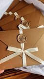 handmade craft set of elegant envelopes with ribbon - gift certificate or invitation card, top view