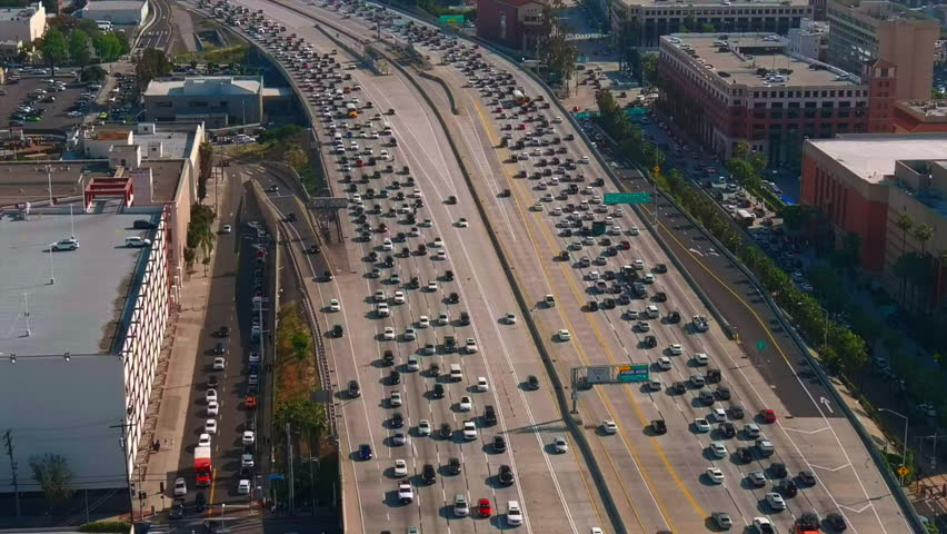 Crowded multi lane highway in Los Angeles, rush hour in LA Royalty-Free Stock Footage #3457396831