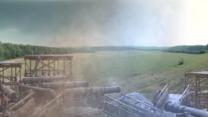 background of the battlefield of the Napoleonic army of the 18th century with cannons