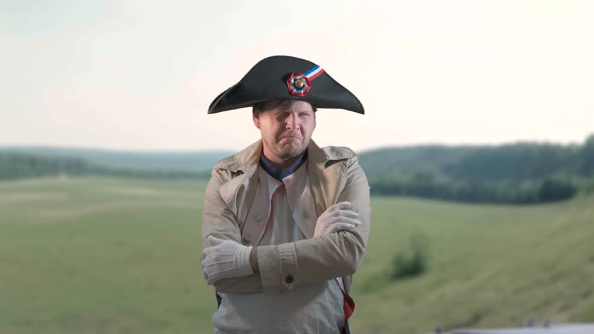Napoleon Bonaparte, military leader of the 18th century rejoices and laughs triumphantly