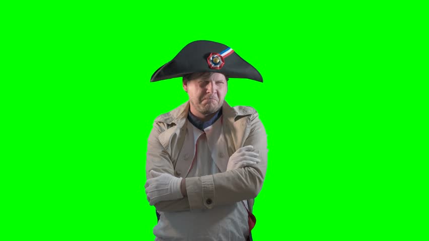 Napoleon Bonaparte, military leader of the 18th century rejoices and laughs triumphantly on green