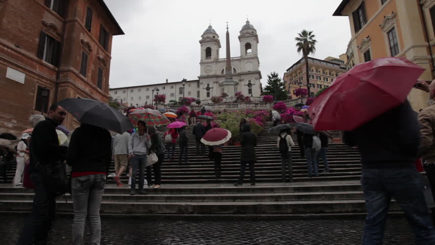 Tourists admiring the dei Monti church from Spanish Steps
