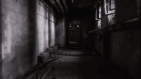 Spooky Ghost Figure Abandoned House Old Film Texture Tracking Shot. Creepy devilish ghost inside an abandoned haunted house, old film effect. Tracking shot - Powered by Shutterstock - Get 15% off with code: PIKWIZARD15