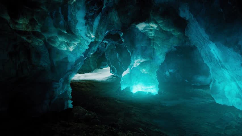 interior shot of ice glacier cave