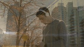 Animation of financial data processing over caucasian man running. Global sports finance, business, connections, computing and data processing concept digitally generated video. - Powered by Shutterstock - Get 15% off with code: PIKWIZARD15