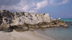 Video clip demonstrating the amazing rocky part of the Kavourotripes beach in Sithonia, Chalkidiki, Greece