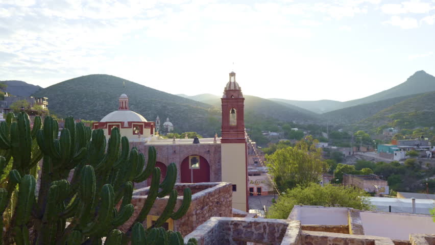 View of San Pedro hill at sunrise in San Luis Potosi, old town similar to Real de Catorce, Mexico, Magic town.