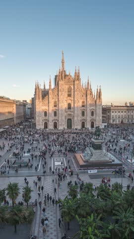 Milan Italy time lapse, high angle view day to night city skyline at Milano Duomo Cathedral (vertical) Royalty-Free Stock Footage #3457621745