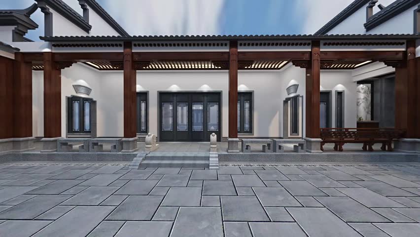 Inner Yard Scene- 3D Render - Panoramic View